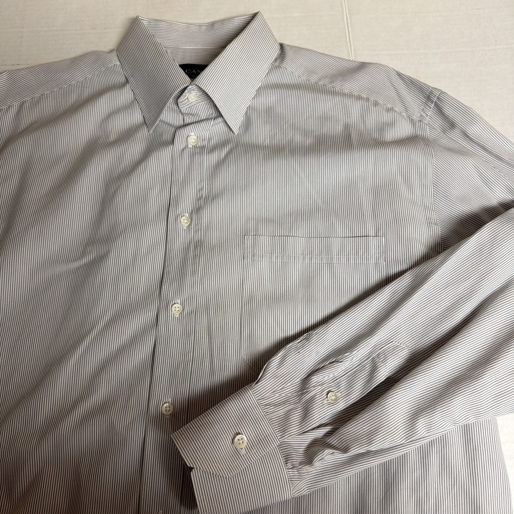 Canali Shirt Mens 43/17 White Stripe Dress Button Down Long Sleeve Made Italy